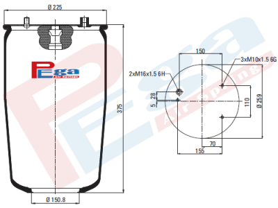 P10.836.S1 Пневморессора W01-M58-0775 верхняя часть (Pega P10.836.S1 Пневморессора W01-M58-0775 верхняя часть)